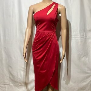 Vibrant Red Asymmetrical Ruched Cocktail Dress